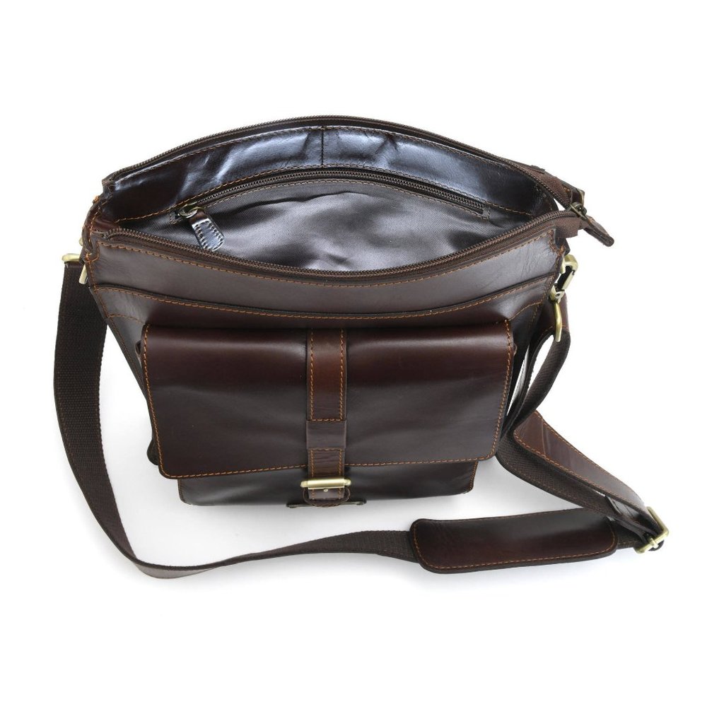 392002 Tall Messenger Bag in Dark Brown Leather - Picture 4 of 5